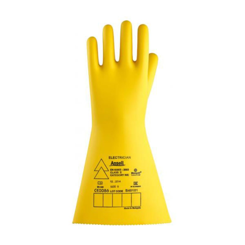 Ansell E018Y Electrician Class 2 Yellow Rubber Gauntlets
