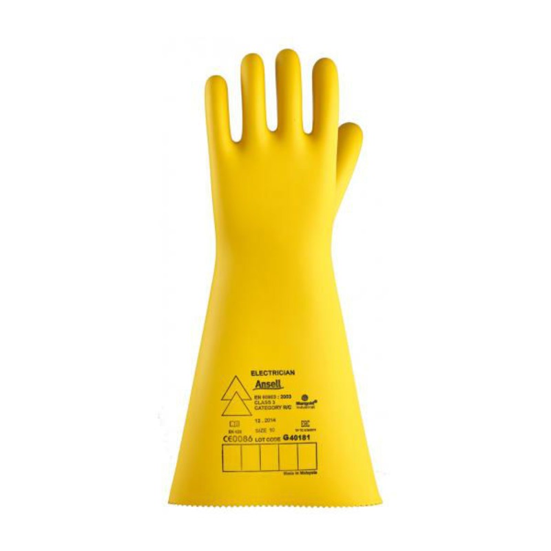 Ansell E019Y Electrician Class 3 Yellow Insulating Gauntlets