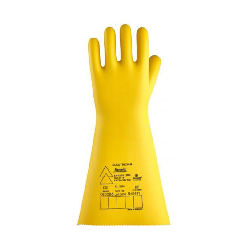Ansell E024B Electrician Class 4 Black Rubber Latex Gloves
