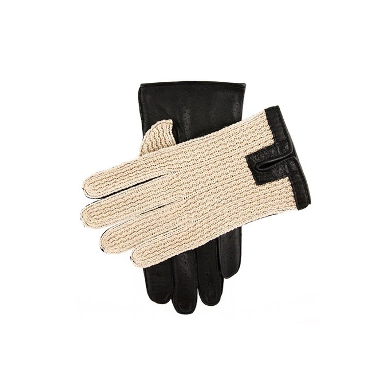 Dents Lancaster Men's Black Classic Crochet Back Leather Driving Gloves