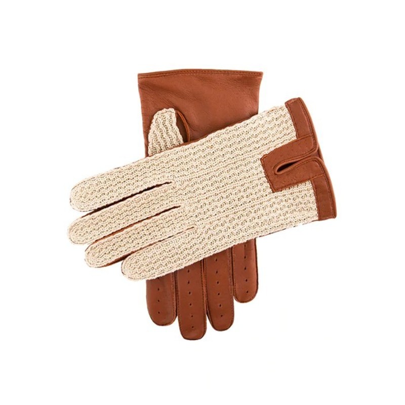 Dents Lancaster Men's Cognac Classic Crochet Back Leather Driving Gloves