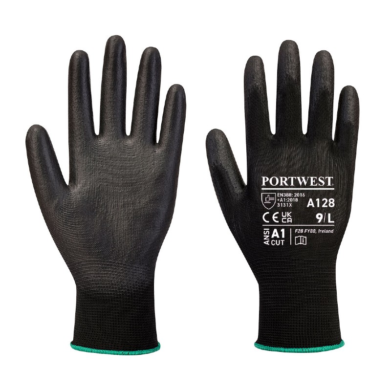 Portwest A128 Palm Coated Latex-Free Work Gloves (Black)