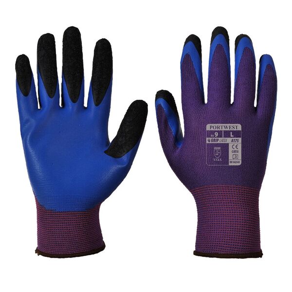 Portwest Duo-Flex Latex Handling Purple and Blue Gloves A175U4