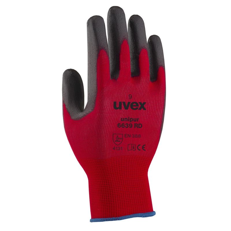 Uvex Unipur 6639 Red PU Coated Safety Gloves Gloves.co.uk