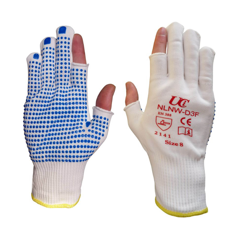 UCi NLNW-D3F Partially Fingerless White Low-Linting PVC Palm Dotted Gloves