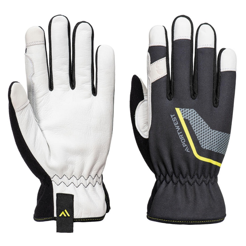 Portwest A775 Utility Stretch Leather Mechanics Gloves (Black)