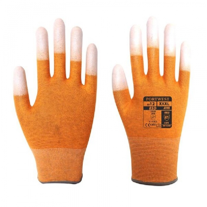 Portwest Antistatic PU Fingertip Orange Gloves A198OR