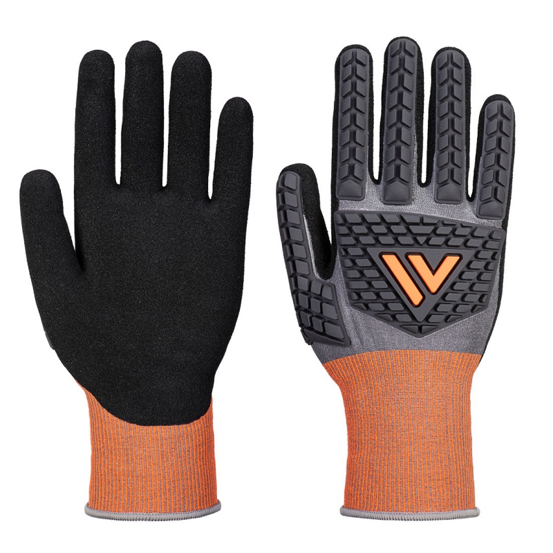 Portwest CT46 Nitrile-Coated Cut D18 Impact Gloves (Grey/Black)