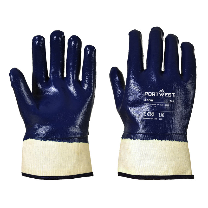 Portwest Guanti In Nitrile A300 – Resistenza All'Abrasione, Antiolio, Con Polso A Maglia, Fodera In Cotone, Taglia Unica