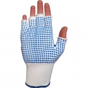 UCi Fingerless Knitted Nylon Low-Linting White Gloves with PVC Palm Dots NLNW-DF